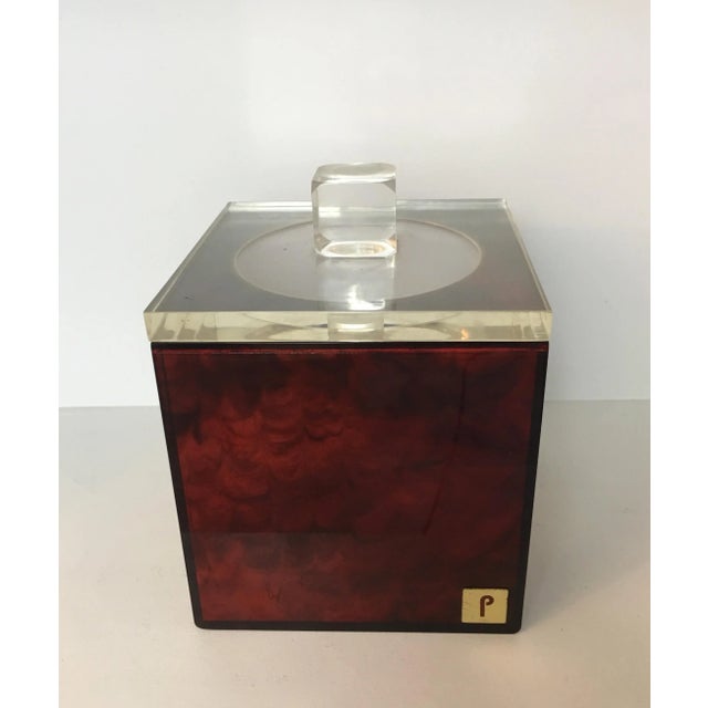 Circa 1970 French Red & Clear Lucite Ice Bucket, Signed P. French For Sale - Image 9 of 13