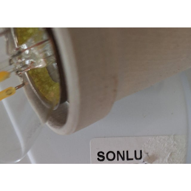 Glass Vintage Ceiling Lamps in White Metal Mounting and Relief Shade and Clear Crystal Glass by Sonlux, 1990s, Set of 2 For Sale - Image 7 of 8