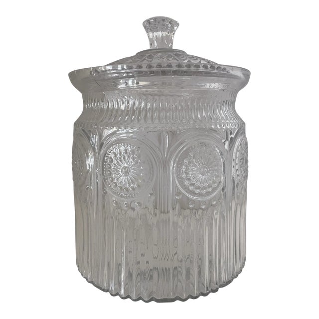 1930s Art Deco Rona Crystal Glass Lidded Biscuit/Cookie Jar Marked For Sale
