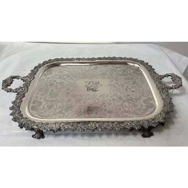 Large Silver-Plated Metal Tray, 1800s For Sale - Image 16 of 16