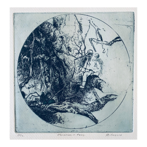 Robert A. BirmelinChinese Man In Tree, American Modernist Abstract Etching