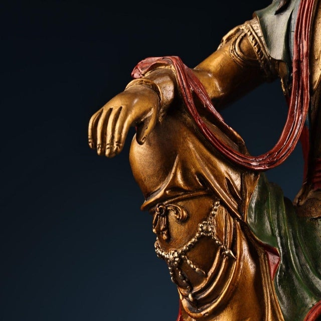 Metal Painted Gilt‑Bronze Water‑Moon Guanyin Statue, Chinese Free‑Seated Avalokiteshv Figure For Sale - Image 7 of 10