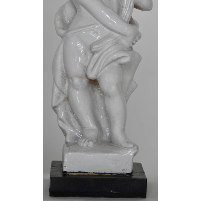 20th Century Pair of White Glazed Terracotta Cherub Lamps on Wooden Bases For Sale In Nashville - Image 6 of 10