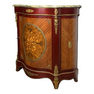 Marquetry Cabinet with Marble Top For Sale