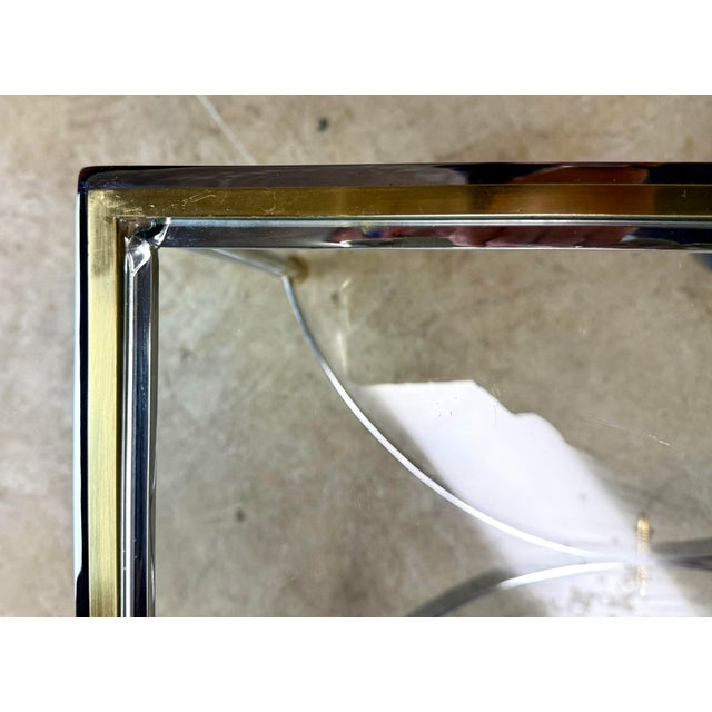 Vintage Mid 20th Century Hollywood Regency Brass, Chrome & Glass Italian Side Tables—a Pair For Sale - Image 10 of 12