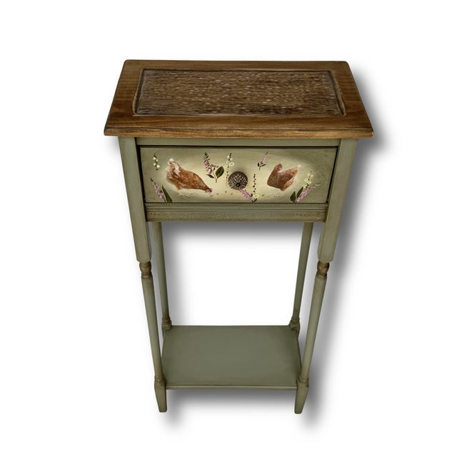 Cottagecore Console Table • Hand Painted Hen Garden Heirloom Entryway Table For Sale - Image 4 of 8