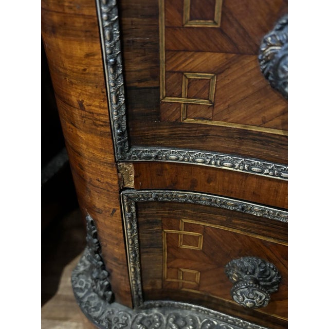 Pair Of Antique French Tall Chests Of Drawers, One with Secretaire Desk, Decorated with ormolu and having marble tops....