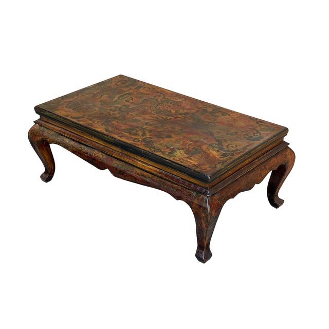 Chinese Tibetan Yellow Brown Dragon Head Lacquer Low Coffee Table For Sale - Image 12 of 18