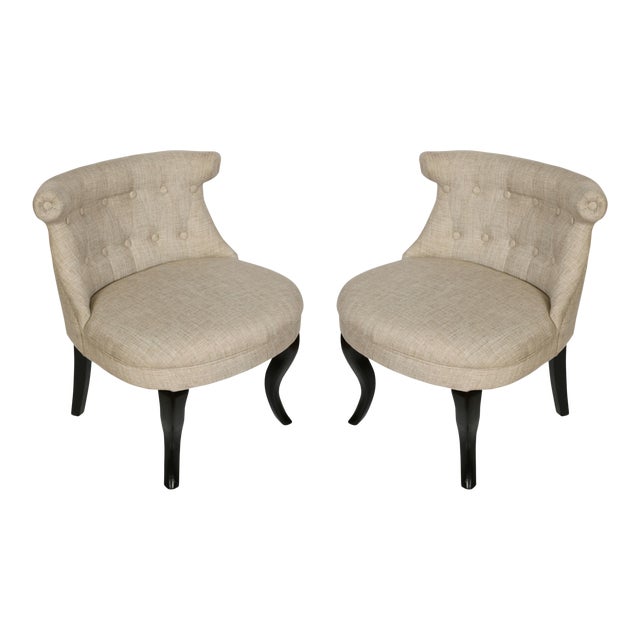 Pair of Vintage Tufted Slipper Chairs For Sale
