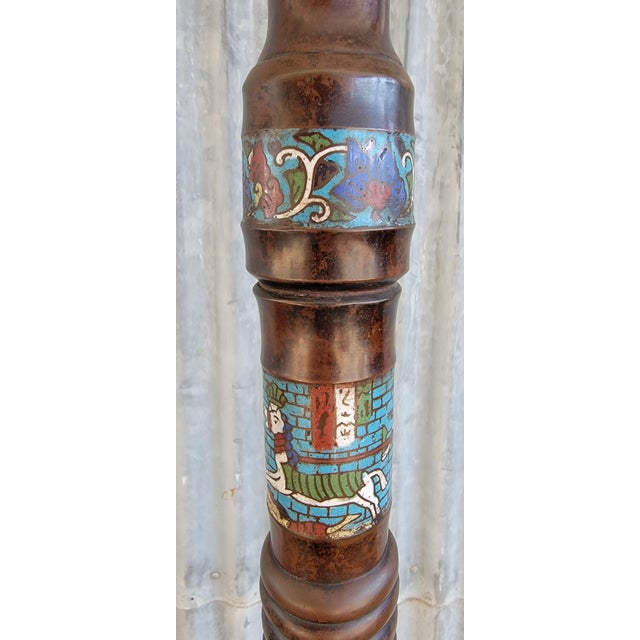 Antique Egyptian Revival Bronze Cloisonne Floor Lamp For Sale - Image 12 of 13