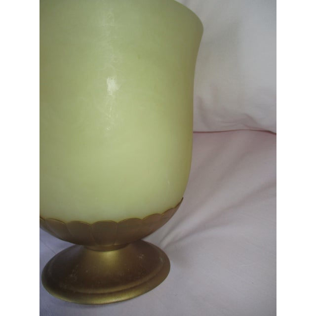 Metal Vintage Hollywood Regency Faux Alabaster Gold Ribbed Metal Pedestal Base Wastebasket For Sale - Image 7 of 10