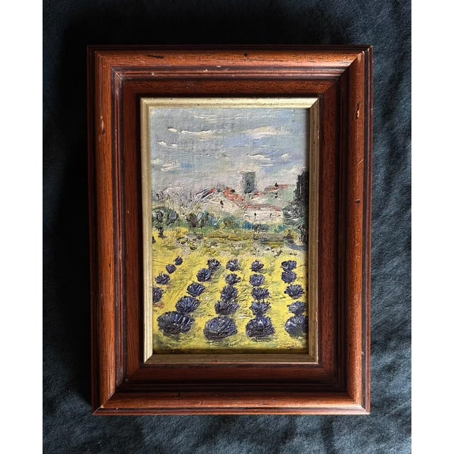 1970s 1970s Original French Oil Painting of Lavender Fields in Provence, Framed Impressionist Landscape For Sale - Image 5 of 9