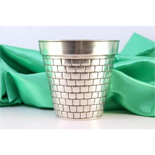 Metal Silver Vase with Mural-Effect Reliefs and Frills on the Rim For Sale - Image 7 of 7