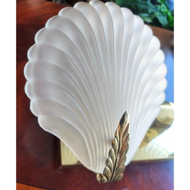 Metal Vintage 2 Light Small Coastal Glass Clam Shell Bathroom Vanity Light Fixture Wall Sconce For Sale - Image 7 of 7