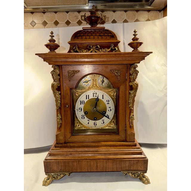 Wood Antique Junghans German Bracket Mantel Clock Westminster Quarter Strike Chimes For Sale - Image 7 of 13