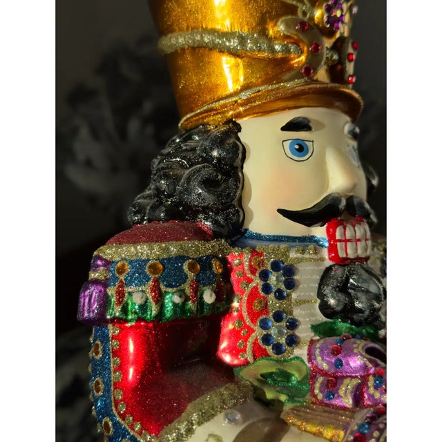Traditional Large Rare Collectible Jay Strongwater Collectible Jewel Nutcracker Tree Topper With Stand For Sale - Image 3 of 11