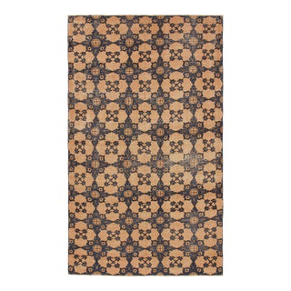 Vintage Zeki Müren Rug in Beige and Blue Geometric Medallions, From Rug & Kilim For Sale