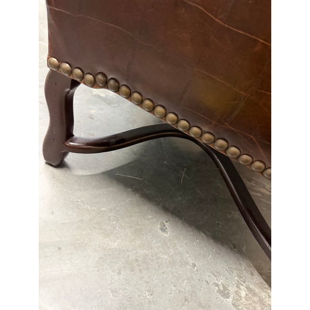 2000 - 2009 Vintage Barclay-Butera Brown Leather Wingback Chairs With Brass Nailhead Trim, a Pair For Sale - Image 5 of 12