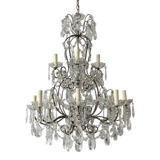 Vintage Italian Iron and Crystal Beaded Chandelier For Sale