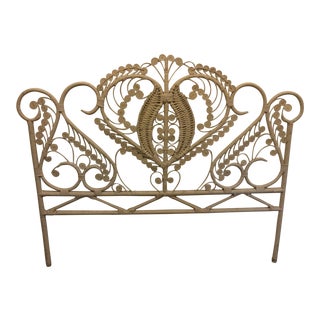 Vintage Boho Chic White Peacock Queen Size Headboard For Sale