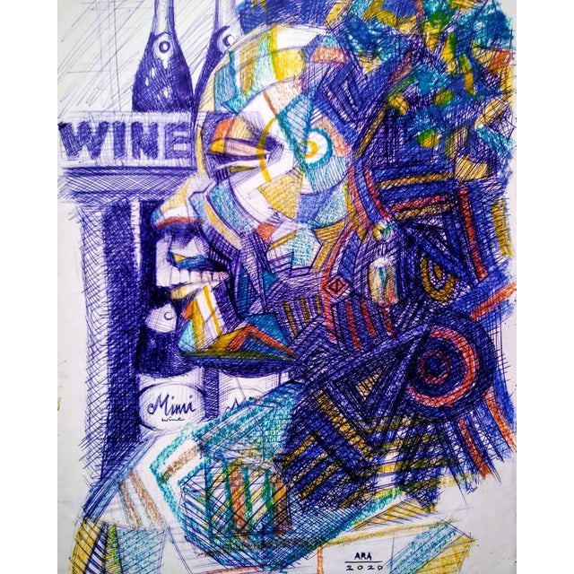 This captivating drawing, "Tiv Chi 1," is a unique study brought to life with free-range strokes of ballpoint pen and the...