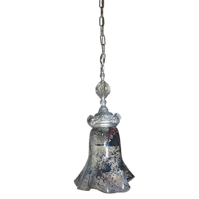 Late 19th Century Antique Silver Tone Sculptural Med Goat Head & Abstract Art Glass Pendant Light For Sale - Image 5 of 18