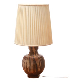 Majolica Ceramic Table Lamp with Pleated Shade from Karlsruher Majolika, 1965 For Sale