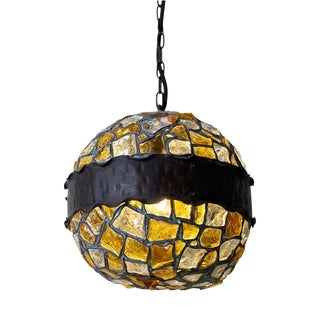 Art Nouveau Austrian Amber and Clear Chunk Glass Globe Pendant, 1910 For Sale
