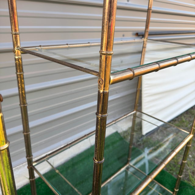 1970s Hollywood Regency Brass Plated Faux Bamboo Étagères- A Pair For Sale In Columbia, SC - Image 6 of 9