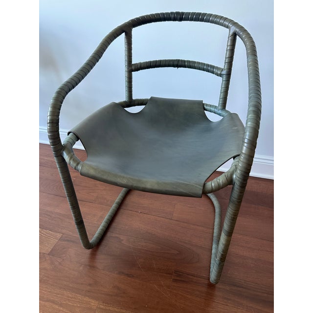 Attributed Ochre Caribou Leather Chairs Set of 3 For Sale - Image 10 of 11
