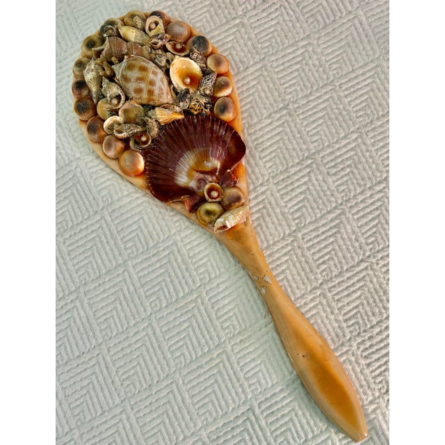 Nautical Mid-Century Mermaid Grotto Sailors Valentine Sea Shell Encrusted Vanity Hand Mirror For Sale - Image 3 of 12