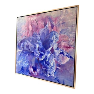 Blue Iris Framed Oil on Canvas by Shelly Gurton "Dreaming in Blue" For Sale