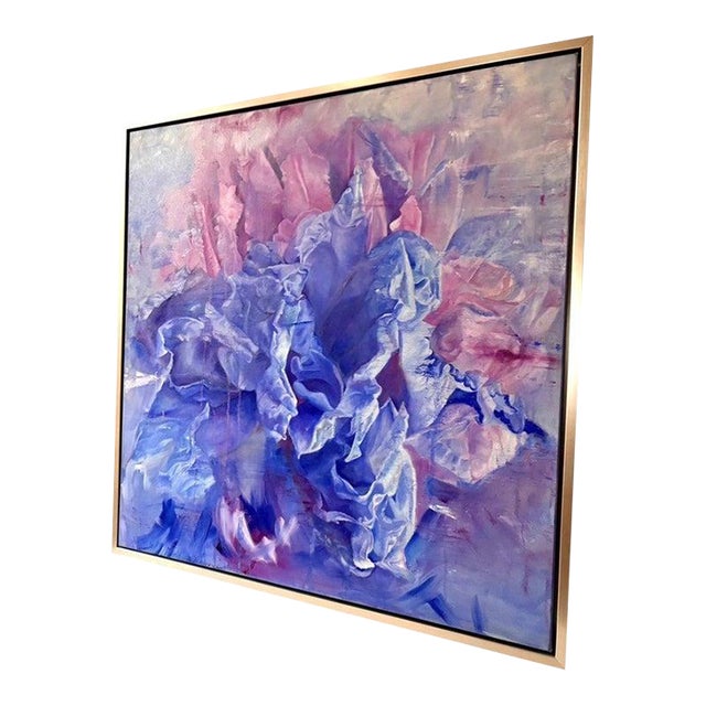 Blue Iris Framed Oil on Canvas by Shelly Gurton "Dreaming in Blue" For Sale