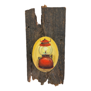 Original Folk Art Lantern Painting on Reclaimed Wood Rustic Primitive Wall Sculpture