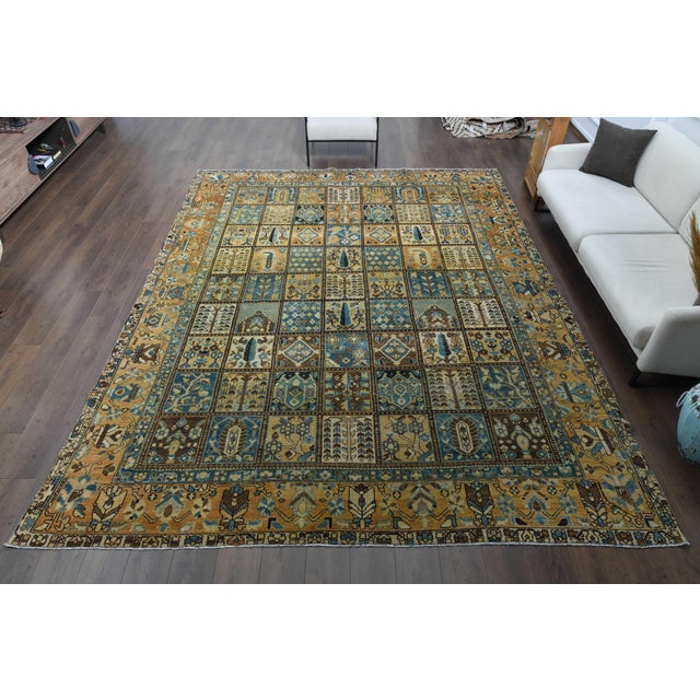 Persian 1970s Vintage Persian Handmade Wool Cotton Blue Area Rug For Sale - Image 3 of 11