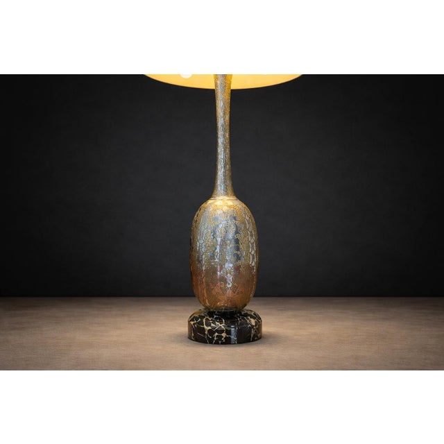 Brass 1930s Art Nouveau Table Lamps in Metal, Brass and Marble - a Pair For Sale - Image 8 of 9