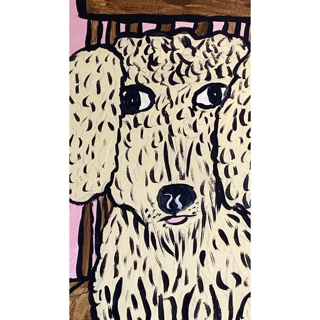 Shabby Chic Folk Art Dog Sitting in a Chair Original Painting For Sale - Image 3 of 7
