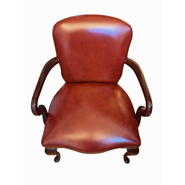 Elevate Your Executive Office With This Stunning Pair of Leathercraft Georgian Mahogany Armchairs For Sale - Image 10 of 12