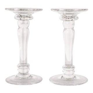 Mid-Century Modern Translucent Glass Doric Column Candlesticks For Sale