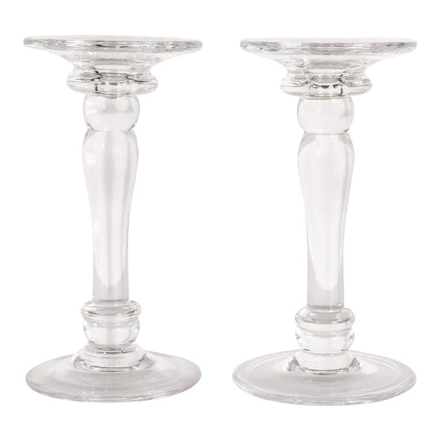 Mid-Century Modern Translucent Glass Doric Column Candlesticks For Sale