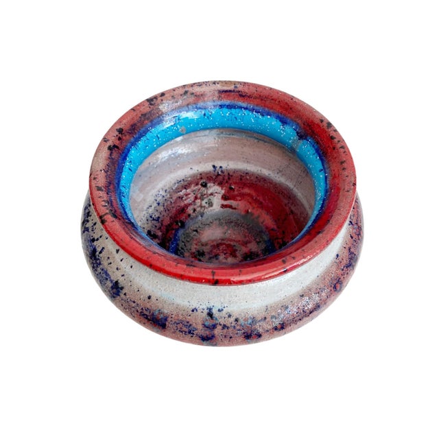 Mid-Century Modern Trina Reyes 1984 Wheel Thrown Pottery Vase With Colorful Glaze For Sale - Image 3 of 5