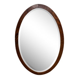 Antique Oval Oak Hanging Wall Mirror For Sale