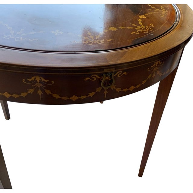 Antique Rare English Sheraton Revival Mahogany & Marquetry Circular Pivoting-Center Games Table 19th Century For Sale In Palm Springs - Image 6 of 12