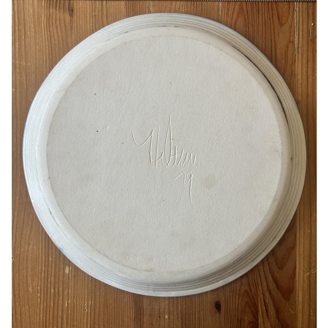 Handcrafted Blue White Pottery Leaf Print Ceramic Platter Serving Dish Artist Signed Autumn Fall Decor 1970s Elevate your...