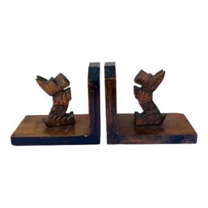 Pair of Vintage Carved Wood "Scottie" Dog Bookends