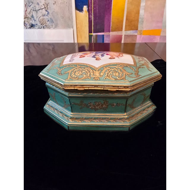 Late 19th Century Antique Emerald Green Sevres Style Porcelain Jewel Box For Sale - Image 12 of 14