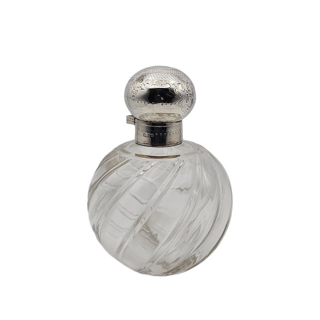 Birmingham England Sterling Silver & Swirled Glass Perfume Bottle Features A Large Swirled Glass Base With A Crystal...