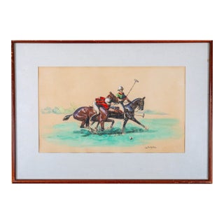 Two Polo Players Watercolour by Eugène Péchaubès (French, 1890-1967) For Sale