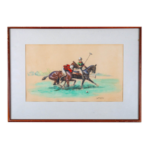 Two Polo Players Watercolour by Eugène Péchaubès (French, 1890-1967)