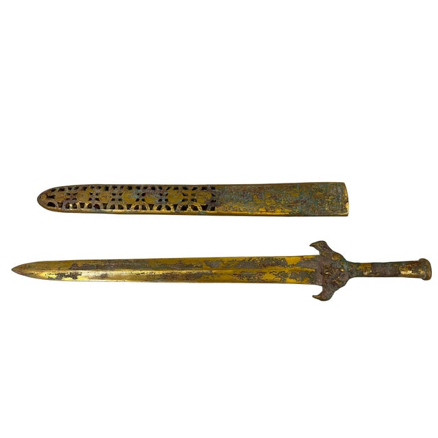 Early 20th Century Antique Chinese Gilt Bronze Sword For Sale - Image 11 of 13
